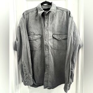 Badge Men’s oversized twill long sleeve shirt, gray size L